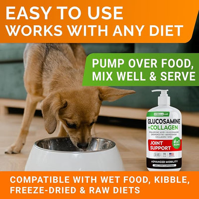 STRELLALAB Liquid Glucosamine for Dogs w/Collagen (16 OZ) - All-Natural Hip & Joint Supplement, Glucosamine Chondroitin for Dogs, MSM & Collagen Mobility, Joint Pain Relief for Small & Large