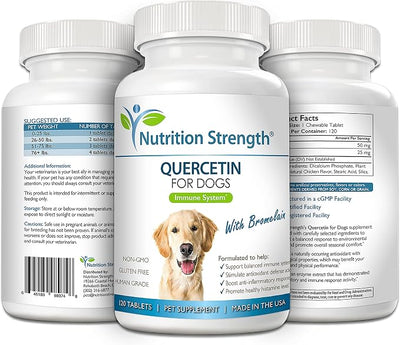 Quercetin for Dogs with Bromelain to Support Balanced Immune System, Promote Inflammatory Relief & Antioxidant Activity, Quercetin for Dog Allergies, 120 Chewable Tablets