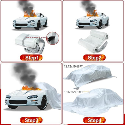 Emergency Fire Blanket for Car, Large Fiberglass Fire Extinguisher, Survival Safety Suppression for Electric Vehicle Truck Automotive Conflagration (19.68x29.53FT)