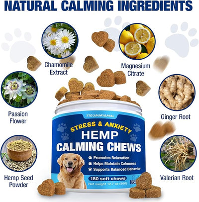 Hemp Calming Chews for Dogs - Advanced Dog Calming Chews - Anxiety Relief Treats for Dogs - Hip and Joint Supplement Support - Dog Supplements for Storms, Fireworks, Thunder, Barking 180 Treats