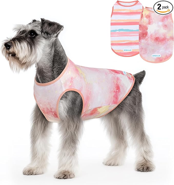2pack Dog Cooling Shirt, Breathable Sleeveless Summer Clothes for Dogs, Intant Cool T Shirts for Small Dogs, Pink M