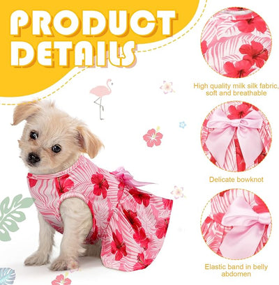 LEIFIDE 8 Pcs Summer Themed Hawaii Dog Dresses Holiday Flamingo Fruit Floral Pattern Pet Skirts Hawaii Puppy Princess Dresses Outfits Bowknot for Girl Dogs Cats Beach(XS)