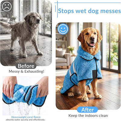 Bienbee Dog Bathrobe, Quick Drying Super Absorbent Pet Robes for Small Medium Large Dogs, Drying Coat for After Bath & Swim, Warm & Cozy Dogs Towels, Dog Puppy Bath Supplies, Light Blue XXL