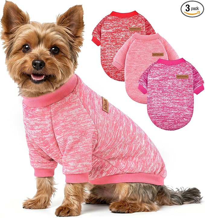 3 Pack Dog Sweaters for Small Dogs Girl Boy Winter Fleece Clothes Warm Soft Dog Sweatshirt Outfit for Dogs Cats Pet Apparel