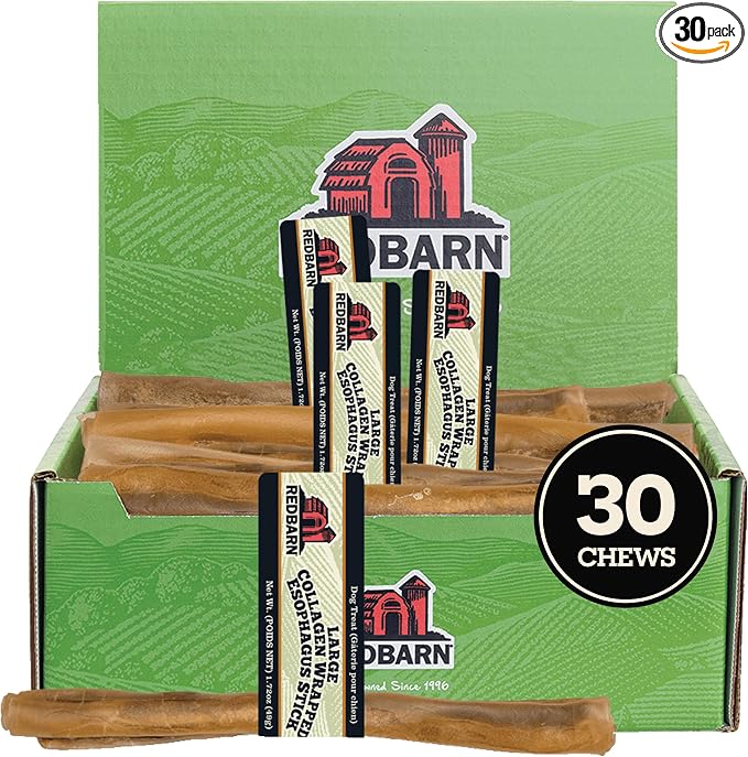 Pet Products Large Collagen-Wrapped Esophagus Sticks for Dogs - Premium All-Natural Joint Health Chews, Grain-Free, Gluten-Free, Rawhide Alternative Treats (30 Count Case)