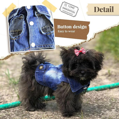 Cool Dog Jean Jacket Small Puppy Outfits Frenchie Clothes Denim Coats for Small Medium Dogs Cats Boys Girls Pet Vest Dog Shirt Clothing Doggy Costume (Blue, XL（Suggest 12-16 lbs）)