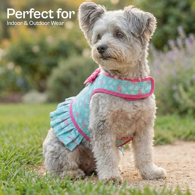 Parisian Pet Flamingo Dog Harness Dress - Breathable No Pull Puppy Dress with Leash Ring - 100% Mesh Fabric Harnesses for Dogs - Soft Padded Step in Pet Vest - Dog Harness Medium Sized Dogs