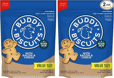 Buddy Biscuits Crunchy Dog Treats, Bacon & Cheese 3.5 lbs. Bag (Pack of 2)