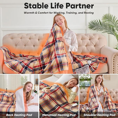 OCTROT Heated Blanket Electric, Twin Size 62X84, Heating Blanket with 10 Heating Levels & 8 Hours Auto Off, Checkered Plaid Sherpa Blankets Warmer for Adults, Fast Heating and Washable, in Brown