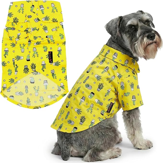 Cactus Dog Shirt - Cotton Clothes for Large Dogs - Stylish Tropical Yellow Dog Outfit - Lightweight and Soft Puppy Clothes - Trendy Tshirts for Dogs - Comfortable Summer Camp Pet Apparel