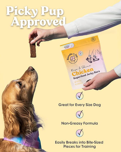 Bundle x Joy Dog Treats Jerky Snack Bars, Variety 3-5 oz Bags, Training Treats, Natural Superfood Grain Free, Real Salmon, Chicken, Beef, Superfoods, Corn & Soy Free