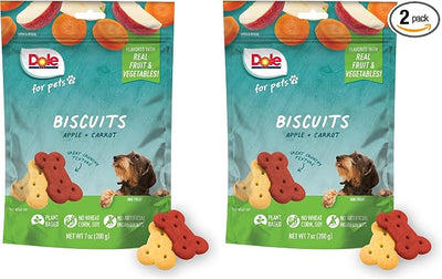 Dole for Pets Freshly Fetched Dog Biscuits, Apple & Carrot Flavor Dog Treats, 7oz | Flavored with Real Veggies, No Wheat, Corn, Soy, Artificial Flavors, Colors, Preservatives, or Animal Products