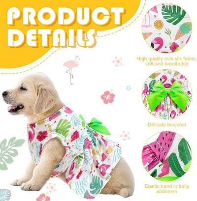 LEIFIDE 8 Pcs Summer Themed Hawaii Dog Dresses Holiday Flamingo Fruit Floral Pattern Pet Skirts Hawaii Puppy Princess Dresses Outfits Bowknot for Girl Dogs Cats Beach(Medium)