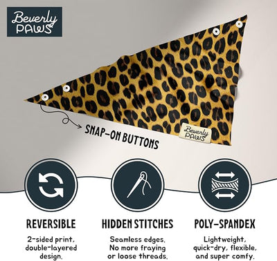 Snap-On Dog Bandana for Small Medium Large Pets, Dogs Cats Adjustable Handkerchief Scarf for Girl & Boy, Funny Cute Puppy Apparel & Accessories (Cheetah, Large)
