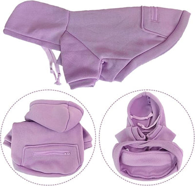 Jecikelon Dog Hoodies for Small Dogs with Zipper Pocket, Soft Fleece Puppy Clothes with Rope Hat, Warm Winter Outfits Cold Weather Coats, Cute Sweatshirt Chihuahua Costume (Purple, Medium)