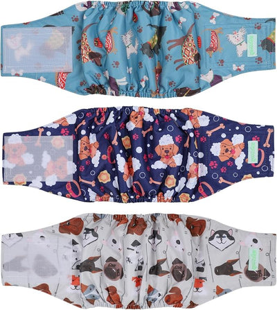 wegreeco Washable Male Dog Belly Band (Stylish Pattern)- Pack of 3 - Washable Male Dog Belly Wrap, Dog Diapers Male (Lovely Dogs, X-Small)