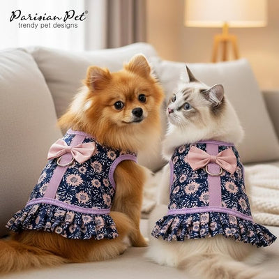 Parisian Pet Floral Dog Harness Dress - Breathable No Pull Puppy Dress with Leash Ring - 100% Mesh Fabric Harnesses for Dogs - Soft Padded Step in Pet Vest - All Weather Dog Harness Medium Sized Dogs
