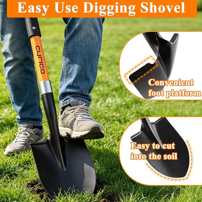 Cyrico 28 Inch Shovel for Digging, Heavy Duty Round Point Garden Shovel with D-Handle Fiberglass Handle, Portable Small Shovel for Gardening Landscaping Camping Snow Removal Beach Car Emergency Tool