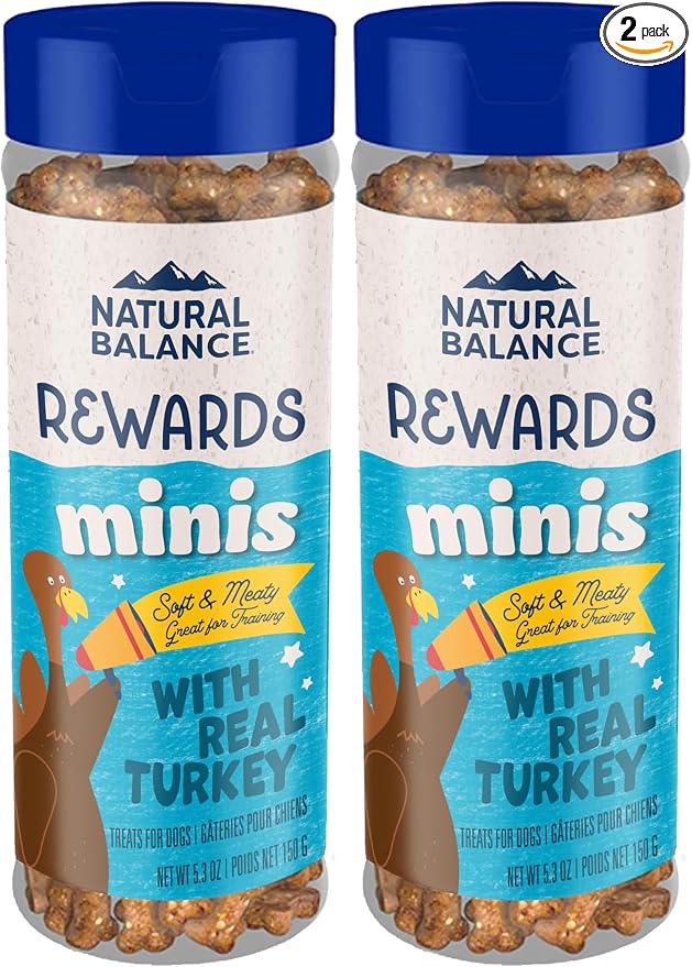 Natural Balance Limited Ingredient Mini-Rewards Turkey Grain-Free Dog Training Treats for Dogs | 5.3-oz. Canister (Pack of 2)