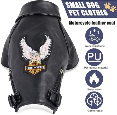 Warm Dog Coat Small and Medium Dog Clothes Windproof Waterproof Puppy Clothing Cool Pet Dog Clothes Puppy Leather Jacket Black XL