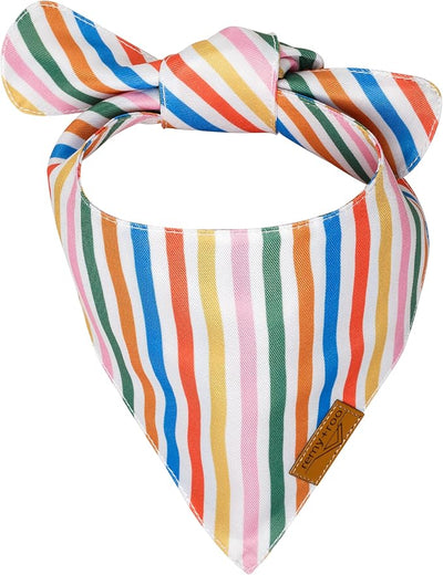 Remy+Roo Dog Bandanas - 2 Pack | Birthday Girl Dog Bandanas Set | Premium Durable Fabric | Patented Shape Bandanas for Dogs (Birthday Party, Rainbow Stripe, Large)