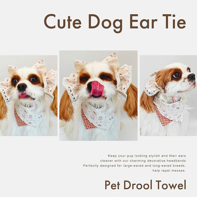 Soft Cotton Dog Headband for Cocker Spaniel, Cavalier, Springer - Adjustable Bow Pet Hair Accessory (Dow Bow Beige Thickened)
