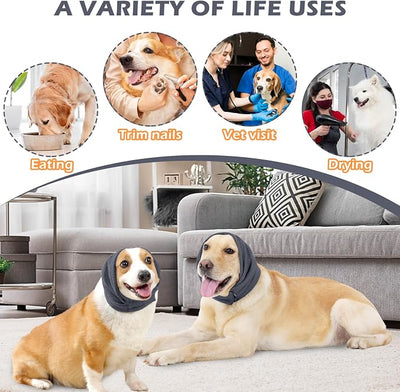 Dog Ear Cover, Comfort Dogs Hoodie for Anxiety, Adjustable Ear Wraps Muffs for Noise Protection, Grey S