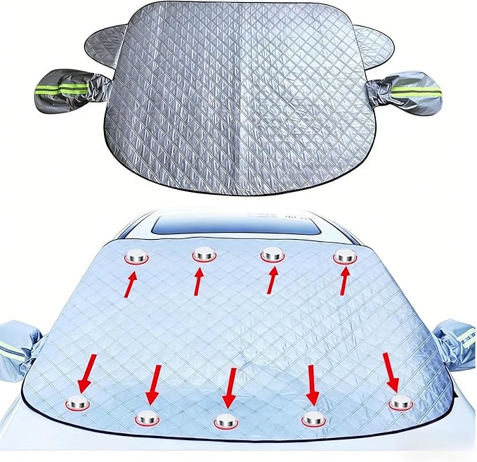 Car Windshield Snow Cover for Ford F150 Raptor R 2023-2025, Winter Frost Guard & UV Protector - Windproof, Waterproof with Magnetic Edge & Mirror Pockets,157 * 126cm