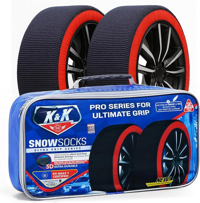 K&K Auto Snow Socks for Tires – Pro Series for Ultimate Grip Approved Snow Chain Alternative Traction Device – Tire Sock for Car Sedan Coupe – Winter Travel Accessory Emergency Kit – Medium (2pcs)