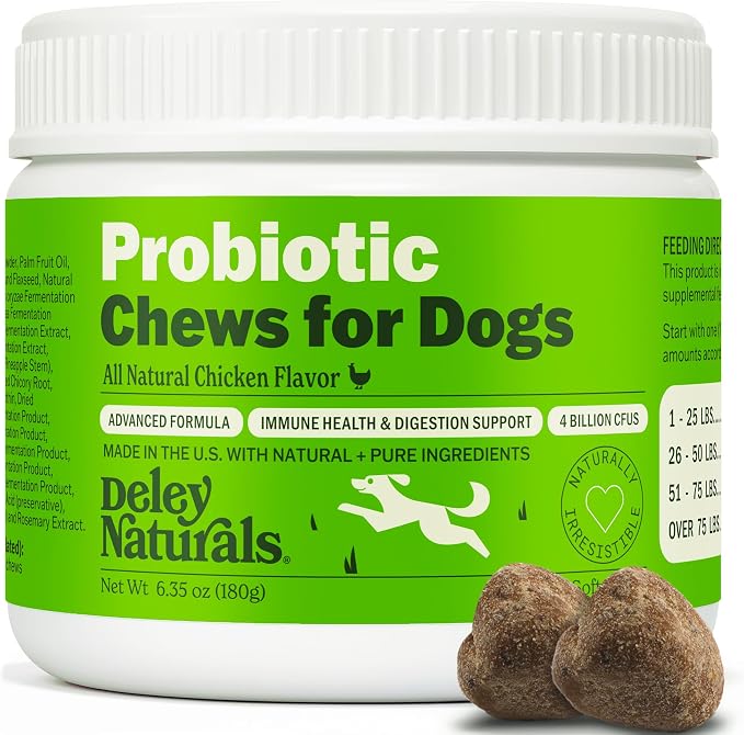 Dog Probiotics Chews - 4 Billion CFU Dog Probiotics, Prebiotics, Enzymes for Digestion & Gut Health - Smaller Soft Chews, Lower Calories, Same Active Ingredients - USA Made - 60 Count