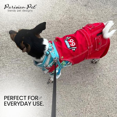 Parisian Pet Red Dog Overalls - Route 66 Denim Dog Clothes - Breathable Sling Puppy Jumpsuit - Durable and Trendy Overalls for Dogs - Comfortable Jeans Dog Clothes for Small Dogs - Classy Pet Apparel