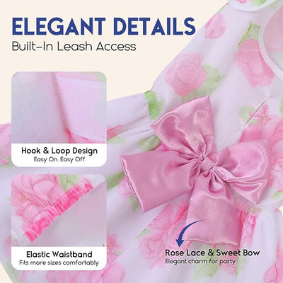 ASENKU Dog Dress Pet Wedding Dress Princess Lace Puppy Birthday Party Outfit Formal Apparel Girl for Small Medium Dogs Cats (2XL, Rose)