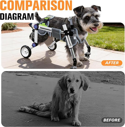 Dog Wheelchair 4 Wheels Adjustable, Full Body Support Dog Cart for Front & Rear Legs, Lightweight Mobility Aid for Small Dogs