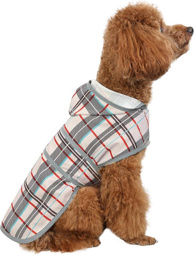 Dog Raincoat for Small Dogs Puppies Waterproof Jacket Hooded Rain Coats with Reflective Strips Leash Hole & Poncho Adjustable Fit (Plaid,XS)