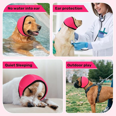 Dog Ear Muffs Noise Protection, Wraps Cover for Dogs Bath Grooming, Adjustable Dog Calming Hoodie Hematoma Anxiety Firework Thunder,Waterproof Dogs Shower Cap Drying Swimming Bathing (SP)