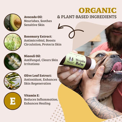 Natural Dog Company Wrinkle Balm for Dogs, 0.15 oz Stick | For Bulldogs, Frenchies & Pugs, Moisturizing Face Fold Care, Skin Fold Balm, For Warm Weather & Humid Days