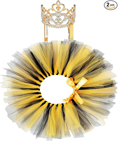 2 Pcs Dog Crown Headband Dog Tutu Dress Set Crystal Rhinestone Tiara Crown Tutu Skirt Pet Dress Costume for Puppy Birthday Party Wedding Photo Prop Costume