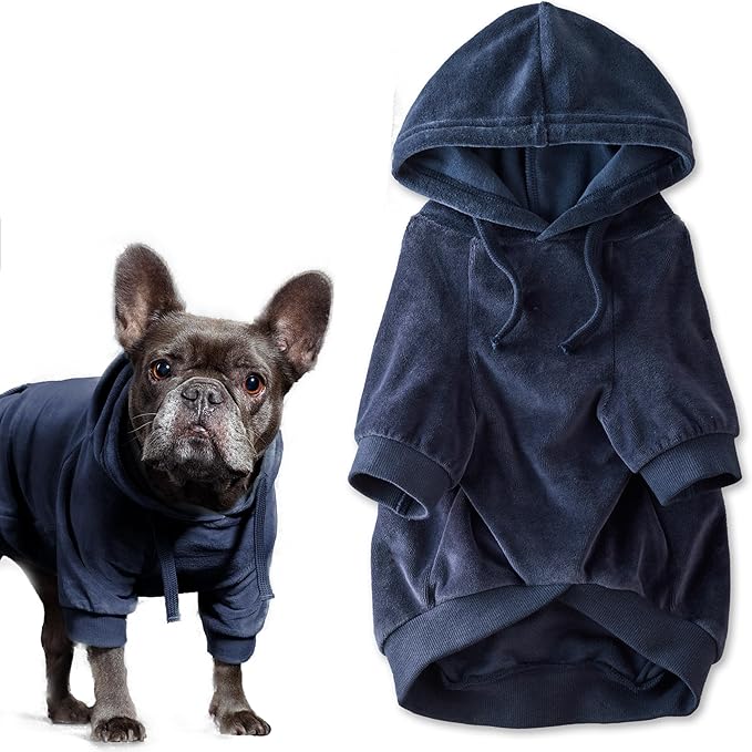 Cooper II Organic Cotton Velour Dog Hoodie Pet Coat for Small, Medium and Large Dogs, Navy, Medium