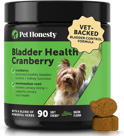 Cranberry for Dogs Urinary Tract Support - Advanced Bladder Control & Kidney Health Supplement - with D-Mannose & Marshmallow Root for Incontinence Support & Normal Urine pH (Bacon, 90 Ct)