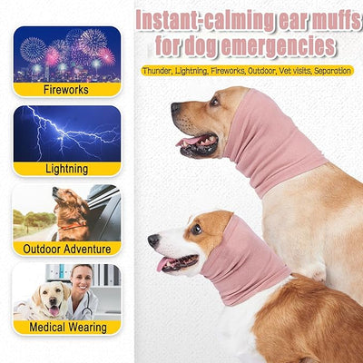 Meifsou Calming Hoodie for Dogs - Stretchy Dog Ear Cover, No Shake Anxiety Head Wrap Quiet Ears, Pet Snoods for Thunder, Lightning, Fireworks, Vet Visits, Grooming, Rabbit Plush Fabric, Purple S