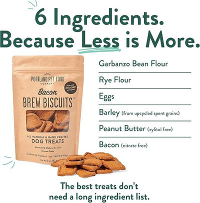 Portland Pet Food Company Bacon Brew Biscuits – Crunchy Limited Ingredient Dog Treats Made with Upcycled Spent Grain, Protein & Fiber Rich Training Treats for Dogs, USA Made, 3 Pack (5 oz)