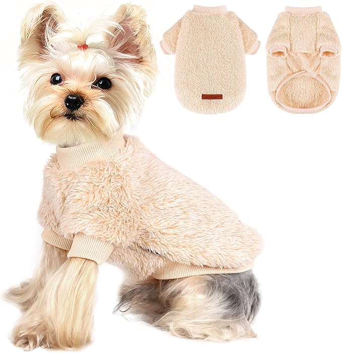Dog Sweater Sweaters for Small Dogs Girl Purple Fleece Clothes Winter Soft Thickening Warm Puppy Boy Teacup Yorkie Chihuahua (XS,Khaki)
