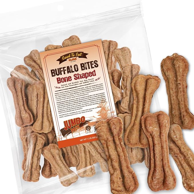 Gootoe Natural Buffalo Dog Treats, Bone Shaped, 1.5 lb | Low-fat chews for training, rewards, limited ingredient, for small dogs and puppies
