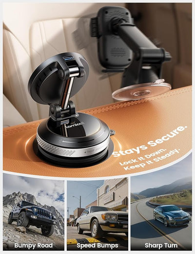 Lamicall 15W for MagSafe Car Mount Charger - [70 LBS Strongest Suction] Magnetic Wireless Car Charger, Suction Cup Phone Mount, Vacuum Magnetic Phone Holder Car Mount for iPhone 17 Pro Max 16 Silver