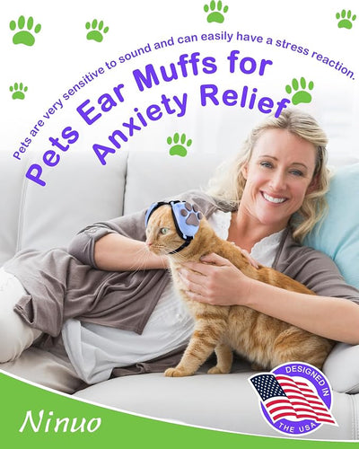 Calming Earmuffs for Cats and Small Dogs - for Anxiety Relief - Noise Canceling for Fireworks, Thunderstorms, Pet Grooming & Force Drying - Dog Ear Muffs Noise Protection (Blue, Medium)