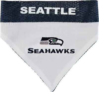 NFL DOG BANDANA - SEATTLE SEAHAWKS REVERSIBLE PET BANDANA. 2 Sided Sports Bandana with a PREMIUM Embroidery TEAM LOGO, Small/Medium. - 2 Sizes & 32 NFL Teams available