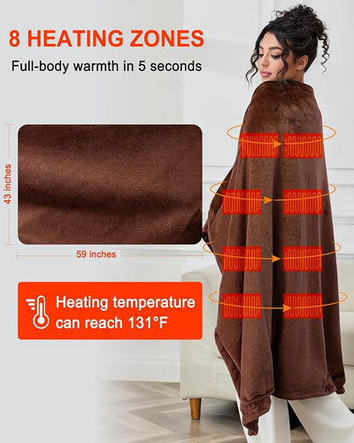Portable Cordless Heated Blanket, Wearable Electric Blanket with, (Battery Not Included)，USB Heated Shawl