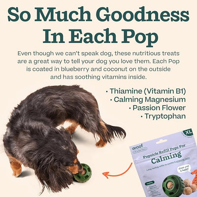 WOOF Pupsicle Calming Starter Kit - Pupsicle and Calming Pops Bundle - Long-Lasting Interactive Dog Toy, Low-Mess Design - 5 Refills with Thiamine, Tryptophan, Passion Flower for XL Dogs 75 lbs and U