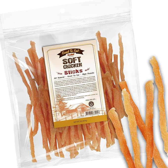Soft Dog Treats, Chicken Jerky - Dog Training Treats; High-Protein, Gluten-Free, Soft Jerky for Dogs, Hypoallergenic, Grain-Free, Sticks 1 lb
