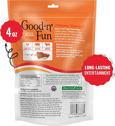 GOOD 'N' FUN Wings Long-Lasting Dog Treat, with Real Proteins, Premium Chicken and Beef Hide, Supports Dental Health, Mental Stimulation, 4 oz (Pack of 2)